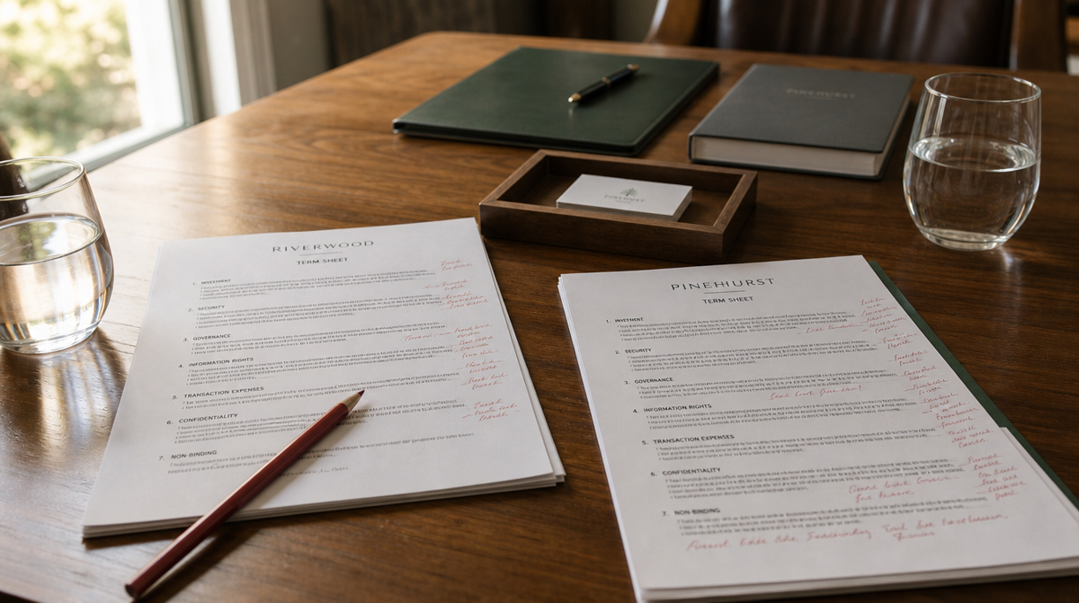 Business owner reviewing sale terms at a quiet table